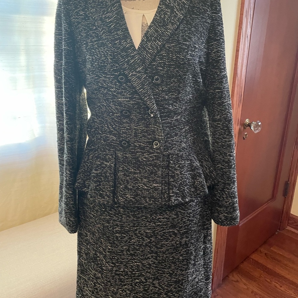 Etcetera Black and Cream Tweed Skirt Suit
